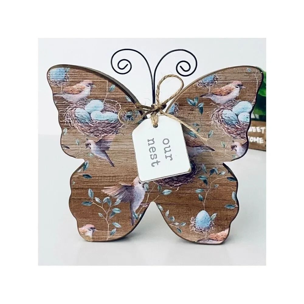 NWT Quill to Paper Tabletop Stand Wood Decor our nest Printed Butterfly Decor